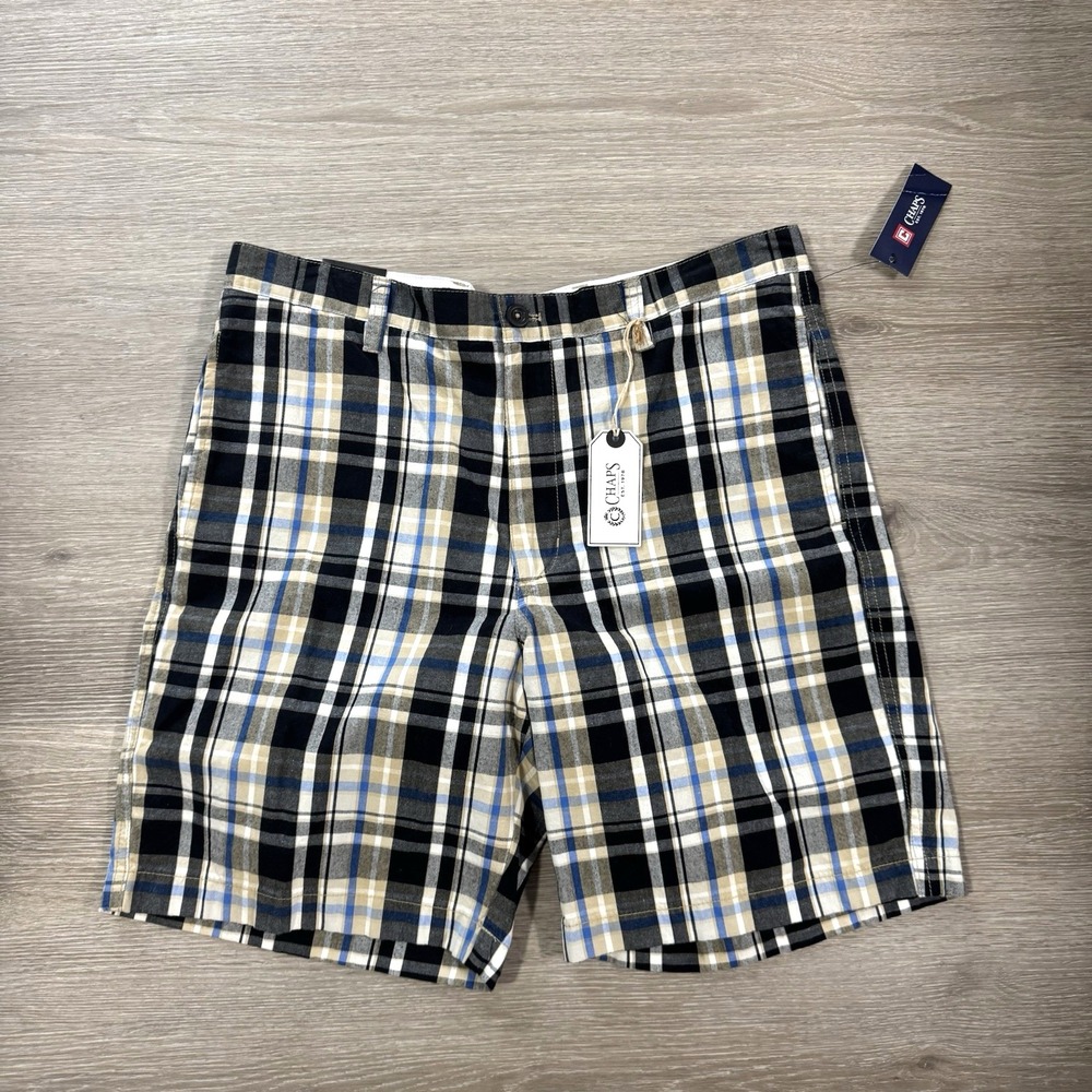 NWT Chaps Lead Table Safari Plaid Flat Front Casual‎ 8" Shorts Men's Size 36